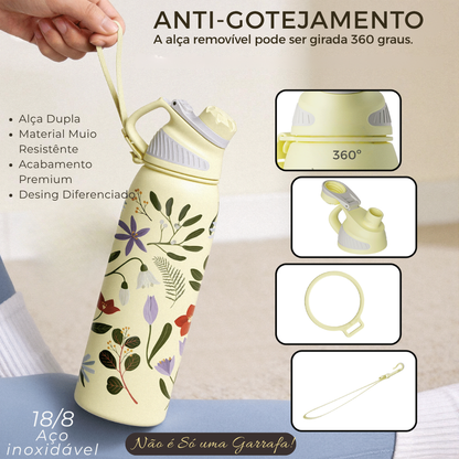 Garrafa Térmica Inox 1L com Tampa Magnética e Alça Portátil Feminina Estampas - LojaLB