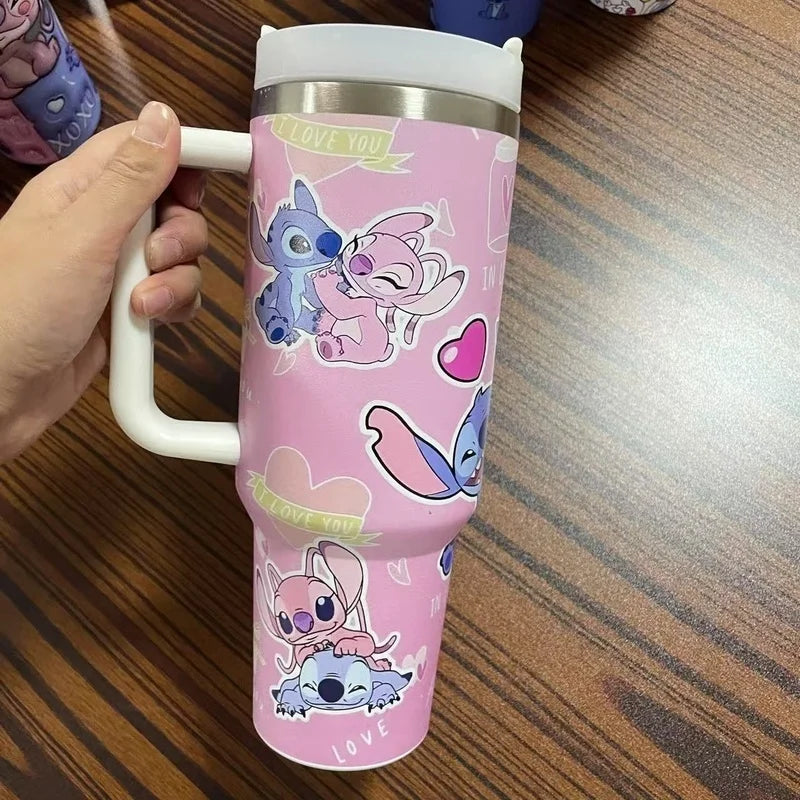 Copo Térmico com Canudo 1,2L, Tampa e Alça, Garrafa Termica de Cerveja Cafe Chá Fitness, Viagem Vácuo Dupla Camada Cartoon - LojaLB