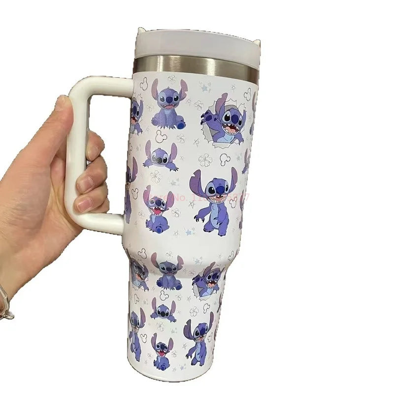 Copo Térmico com Canudo 1,2L, Tampa e Alça, Garrafa Termica de Cerveja Cafe Chá Fitness, Viagem Vácuo Dupla Camada Cartoon - LojaLB