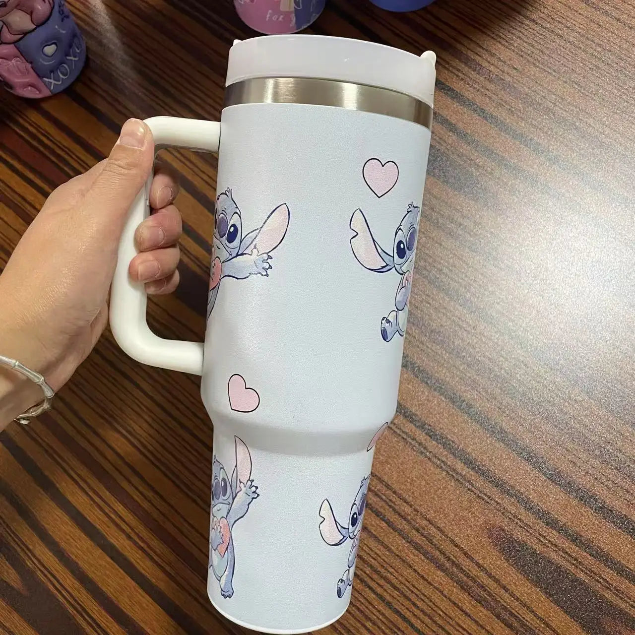 Copo Térmico com Canudo 1,2L, Tampa e Alça, Garrafa Termica de Cerveja Cafe Chá Fitness, Viagem Vácuo Dupla Camada Cartoon - LojaLB
