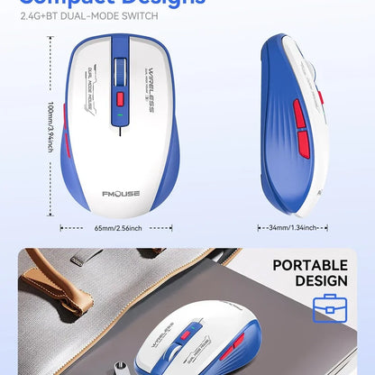 Fmouse M303L Mouse Gamer sem fio Ergonômico conexão Bluetooth 5.1 + 2.4ghz Silencioso DPI ajustavel – Portátil Dual Mode Combina com Mouse Pad - LojaLB