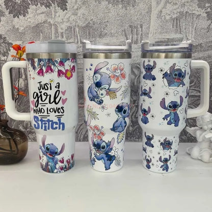 Copo Térmico com Canudo 1,2L, Tampa e Alça, Garrafa Termica de Cerveja Cafe Chá Fitness, Viagem Vácuo Dupla Camada Cartoon - LojaLB