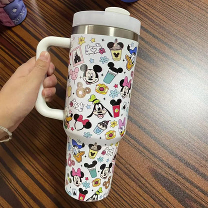 Copo Térmico com Canudo 1,2L, Tampa e Alça, Garrafa Termica de Cerveja Cafe Chá Fitness, Viagem Vácuo Dupla Camada Cartoon - LojaLB