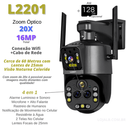 Camera wifi externa inteligente L2201 zoom 20x 8k Visão Noturna colorida Ip66 Cartão 128GB - Garantia de 1 Ano - LojaLB