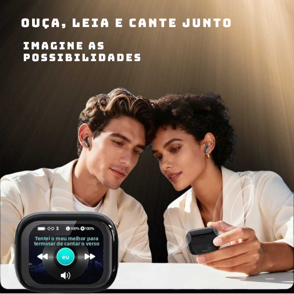 Fone ouvido tradutor simultaneo Bluetooth 6.0 com Tela Touch LED Tradução por IA Bateria 40h TWS Sem Fio