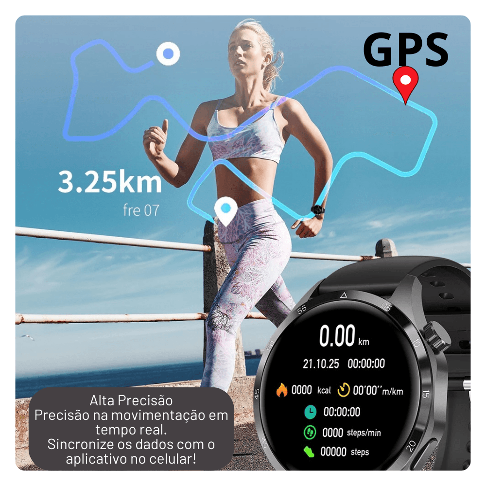 Relogio Smartwatch inteligente GT4i NFC GPS Bussola - LojaLB