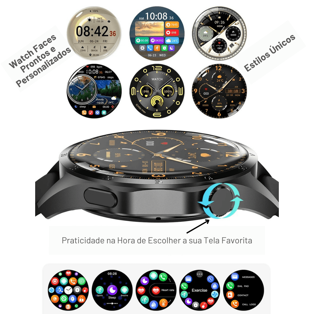 Relogio Smartwatch inteligente GT4i NFC GPS Bussola - LojaLB
