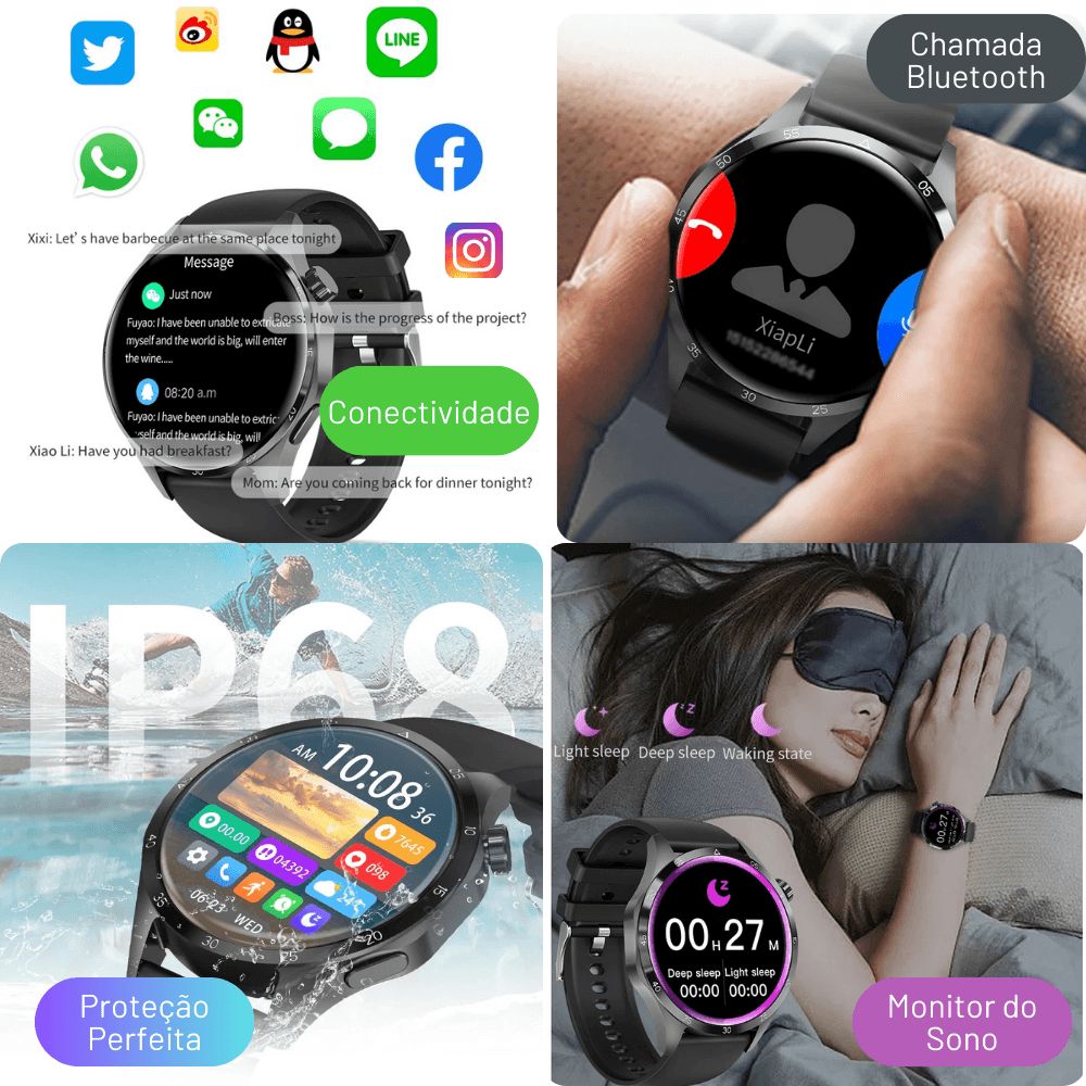 Relogio Smartwatch inteligente GT4i NFC GPS Bussola - LojaLB