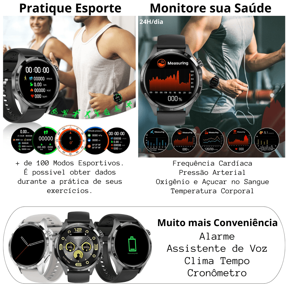 Relogio Smartwatch inteligente GT4i NFC GPS Bussola - LojaLB