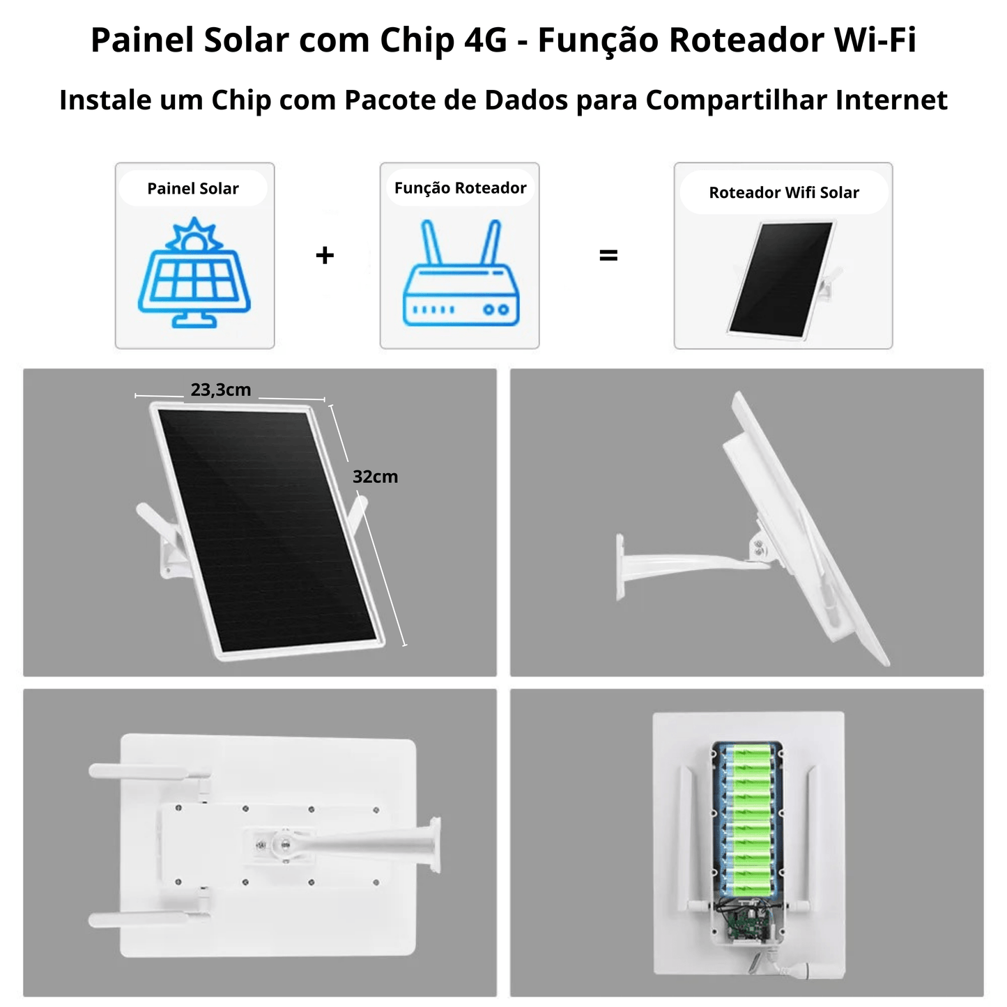 Roteador solar wifi chip 4g Com Bateria interna 25000mah 15watts a prova dagua - LojaLB