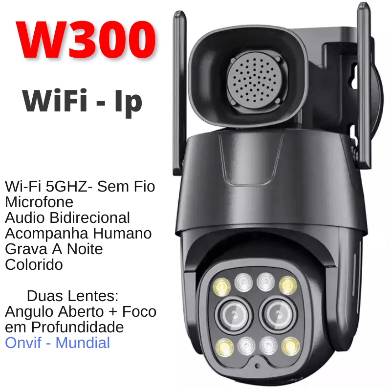 Camera de segurança wifi w300 Inteligente PTZ HD 4MP Com Audio 50 Metros - LojaLB