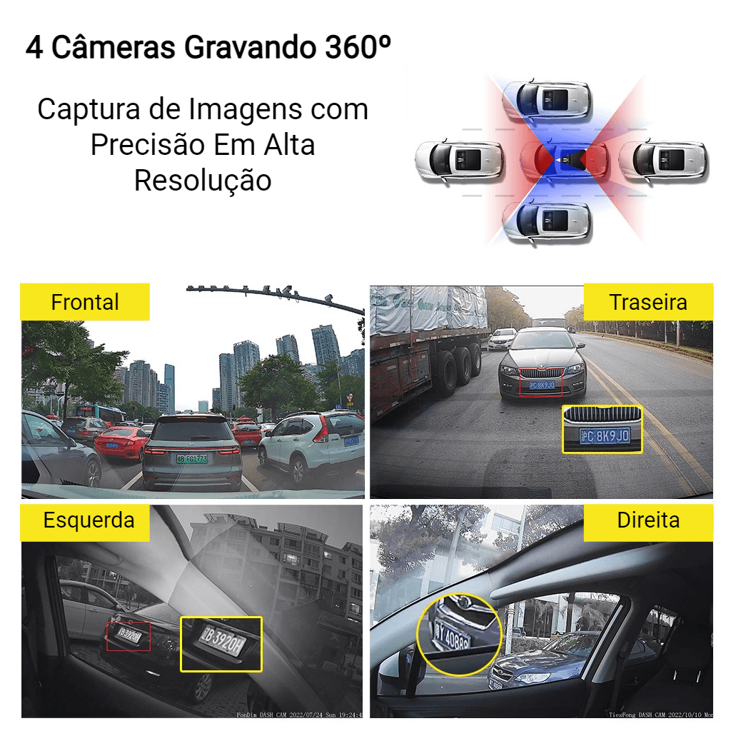 Camera veicular 360 graus vigilante 24horas com sensor inteligente IR Cut Day Night com wifi 256GB Max - LojaLB