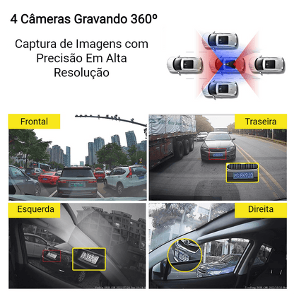 Camera veicular 360 graus vigilante 24horas com sensor inteligente IR Cut Day Night com wifi 256GB Max - LojaLB