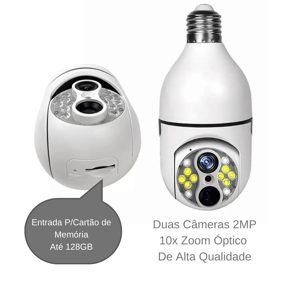 Camera Lampada 360 Sem Fios Zoom 10x Auto Tracking Visão Noturna Colorida - LojaLB