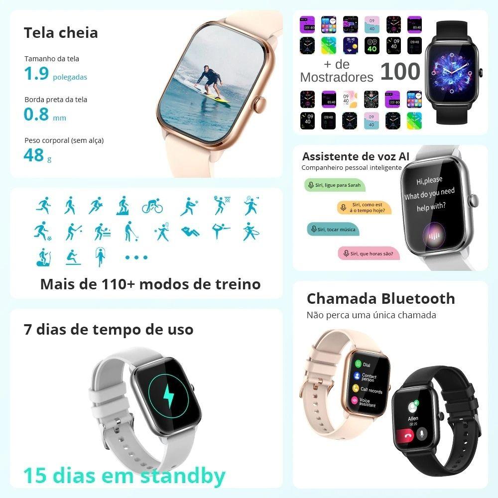 Smartwatch Relogio inteligente watch top ip67 Tela 1.9" Assistente de Voz Bt5.0 Android iphone ios masculino feminino - LojaLB